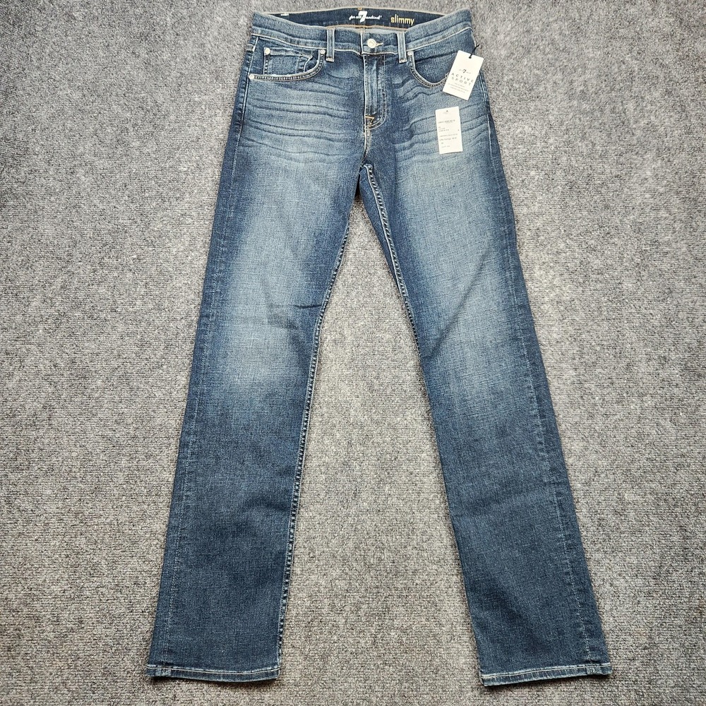 7 For All Mankind Slimmy Slim Straight Jeans Mens 30x32 Blue Medium Wash Stretch